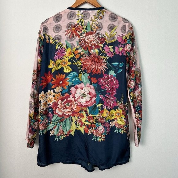 Johnny Was Silk Pintuck Tunic Blouse Maximalist Colorful Feminine Size XS - Picture 8 of 9